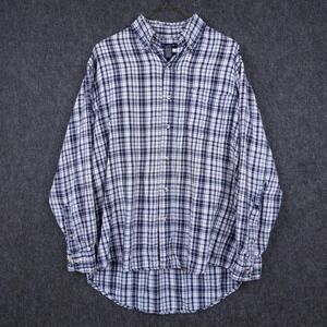 Vintage Ivy Crew Plaid Button Down Shirt Mens Medium Navy Blue Fair Rips Hole